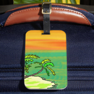 Etiqueta De Bagagem Ilha Tropical do Deserto do Paraíso Laranja
