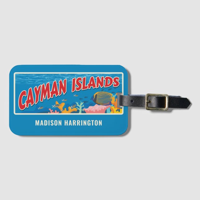 Etiqueta De Bagagem Ilhas Cayman de Nome Personalizado (Frente Horizontal)