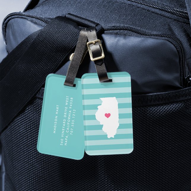 Etiqueta De Bagagem Illinois Heart | Estado de origem (Criador carregado)