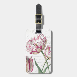 Etiqueta De Bagagem Ilustração cor-de-rosa e branca botânica da tul