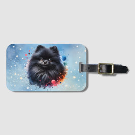 Etiqueta De Bagagem Ilustração de aquarela pomeraniana preta