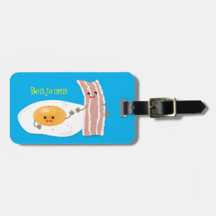 Etiqueta De Bagagem Ilustração de desenho animado de bacon e ovo caw