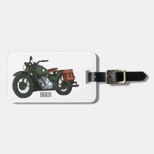 Etiqueta De Bagagem Ilustração de desenho animado de motocicleta milit