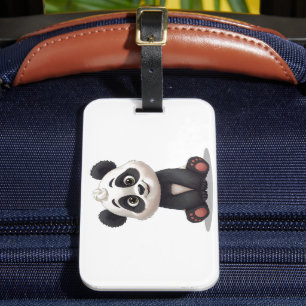 Etiqueta De Bagagem Ilustração de Desenho Animado de Urso Panda Sentad