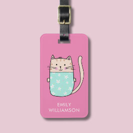 Etiqueta De Bagagem Ilustração de gato fofo com nome personalizado