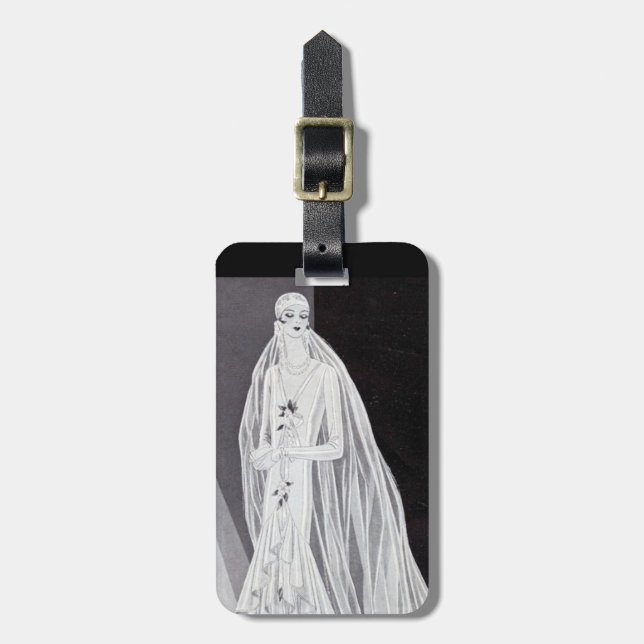 Etiqueta De Bagagem Ilustração de Noiva Flapper em Art Déco Elegante (Frente Vertical)