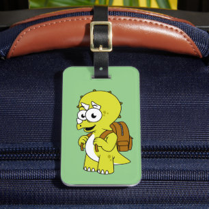 Etiqueta De Bagagem Ilustração De Tricerátops Com Mochila.