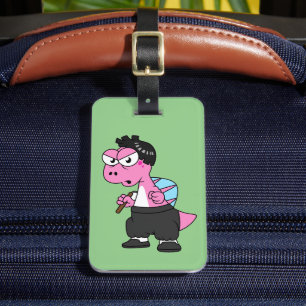 Etiqueta De Bagagem Ilustração De Um Espinossauro Bruce Lee.