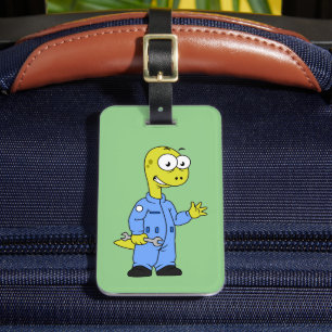 Etiqueta De Bagagem Ilustração De Um Mecânico Brontossauro.