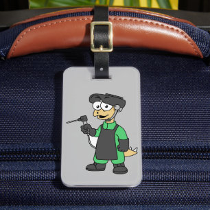 Etiqueta De Bagagem Ilustração De Um Soldador De Estegossauro.