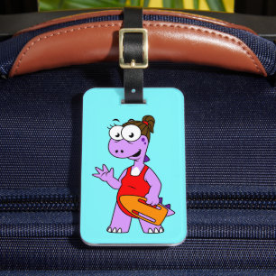 Etiqueta De Bagagem Ilustração De Um Tyrannosaurus Rex Lifeguard.