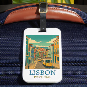Etiqueta De Bagagem Ilustração de Viagem Colorida Lisboa Portugal