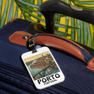 Etiqueta De Bagagem Ilustração de Viagem Colorida Retro Porto Portugal