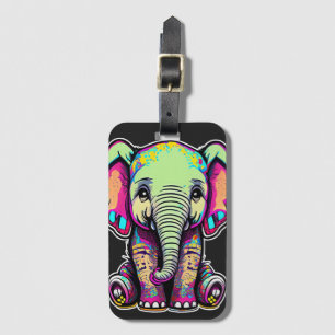 Etiqueta De Bagagem Ilustração digital de um filhote de elefante fofo 