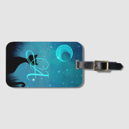 Etiqueta De Bagagem Ilustração do céu estrelado de gato preto monogram
