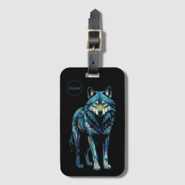 Etiqueta De Bagagem Ilustração Mosaica Colorida do Lobo Majestoso