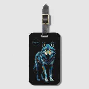 Etiqueta De Bagagem Ilustração Mosaica Colorida do Lobo Majestoso