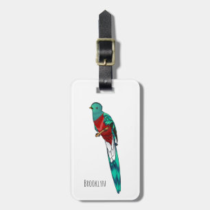 Etiqueta De Bagagem Ilustração quetzal de desenho animado de ave respo