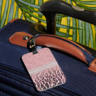 Etiqueta De Bagagem Imagem Glitter de Estampa de Animais Leopardo Rosa