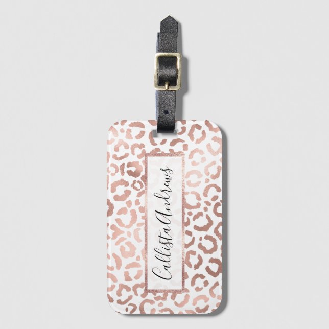 Etiqueta De Bagagem Impressão Animal Leopard Cheetah, Rosa Chic (Frente Vertical)
