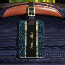 Etiqueta De Bagagem Impressão Animal Leopardo Azul Elegante | DIY Text