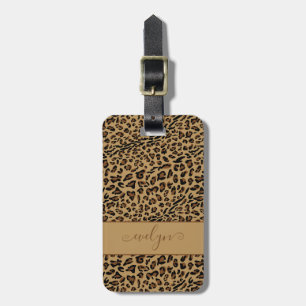 Etiqueta De Bagagem Impressão de Animal Leopardo Marrom Nome em Grafia