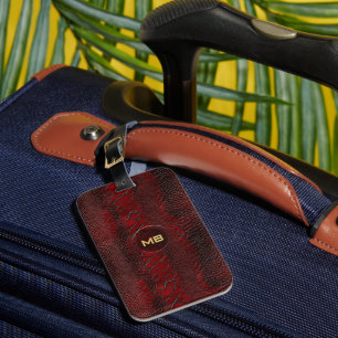 Etiqueta De Bagagem Impressão de Couro de Snakeskin Vermelho, em Monog