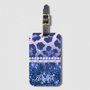 Etiqueta De Bagagem Impressão de Leopardo Azul Gliter