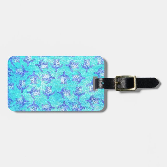 Etiqueta De Bagagem Impressão de Tartaruga do Mar Azul (Frente Horizontal)