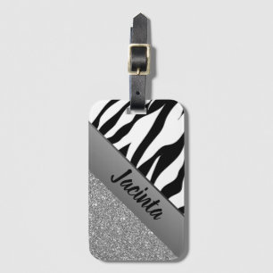 Etiqueta De Bagagem Impressão de Zebra com Glitter Silver Personalizad