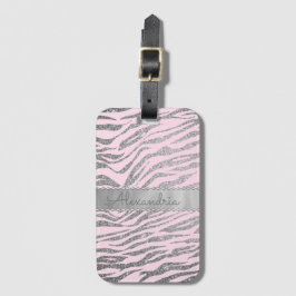 Etiqueta De Bagagem Impressão de Zebra Silver Glittery em rosa persona