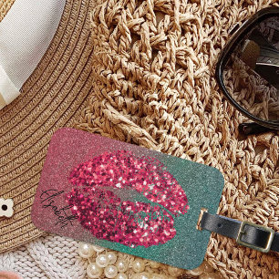 Etiqueta De Bagagem Impressão do Batom Beijo Cintilante Vermelho Moder