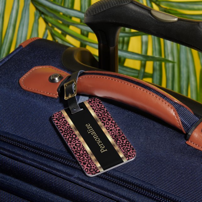 Etiqueta De Bagagem Impressão Elegante de Rosa Leopardo-Elegante | DIY (Frente Insitu 1)