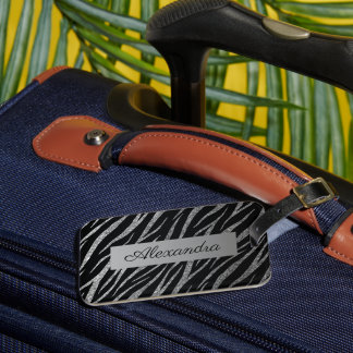 Etiqueta De Bagagem Impressão em prata de luxo e zebra clássica negra
