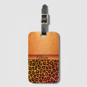 Etiqueta De Bagagem Impressão Exótica Leopard Laranja Glitter Personal