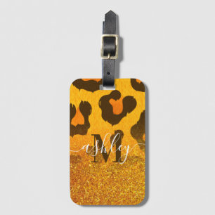 Etiqueta De Bagagem Impressão Leopard da Glitter do ouro