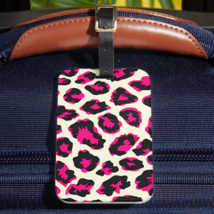 Etiqueta De Bagagem Impressão Leopardo de Animais Rosa e Preto