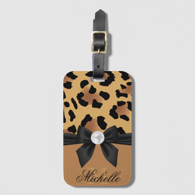 Etiqueta De Bagagem Impressão Leopardo e Arco (Frente Vertical)
