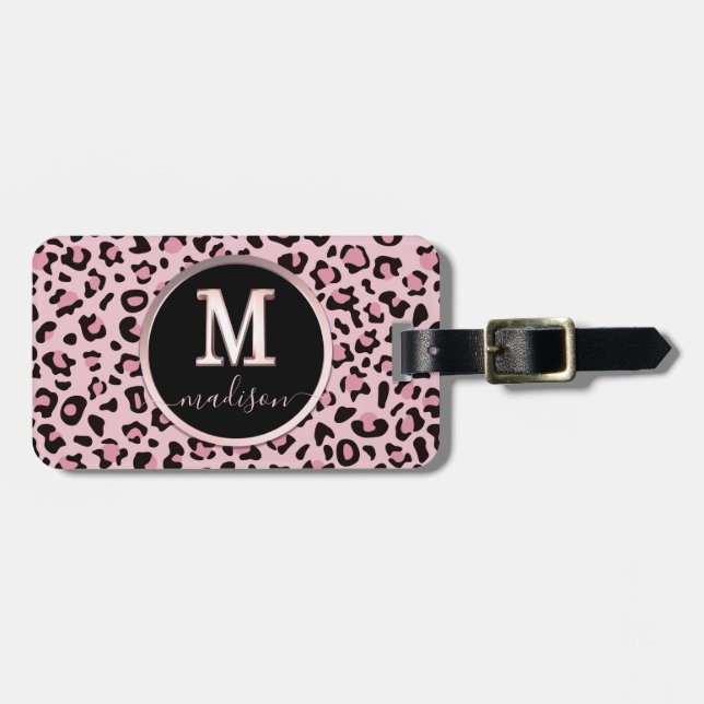 Etiqueta De Bagagem Impressão Leopardo Rosa (Frente Horizontal)