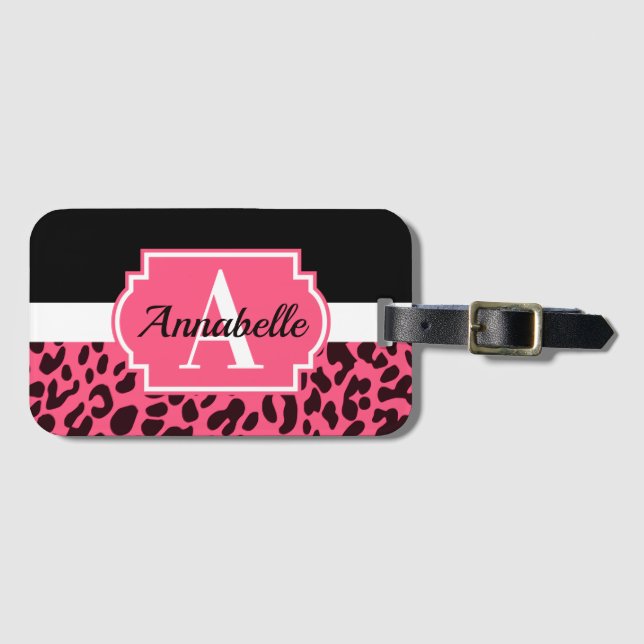 Etiqueta De Bagagem Impressão Leopardo Rosa (Frente Horizontal)