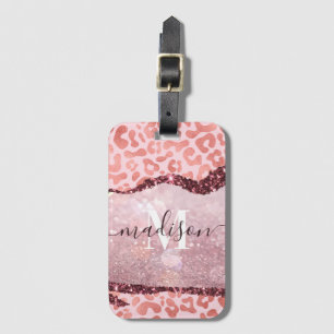 Etiqueta De Bagagem Impressão Leopardo rosa Dourada
