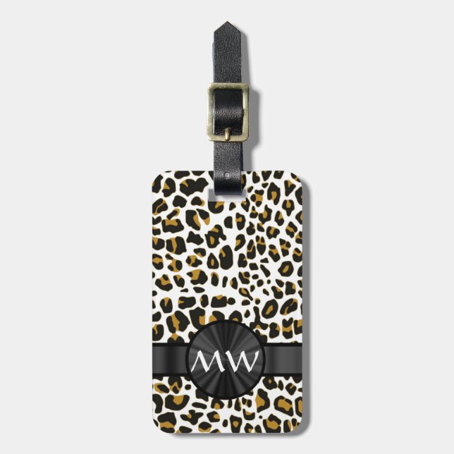 Etiqueta De Bagagem Impressão Monogrammed do leopardo (Frente Vertical)