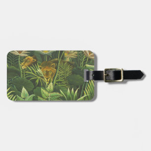 Etiqueta De Bagagem Impressão Vintage de Leão na Selva Tropical de Hen