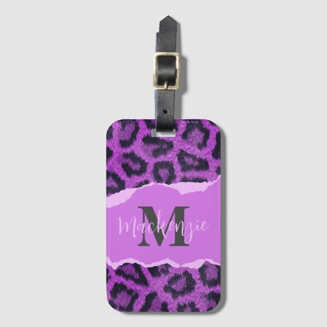 Etiqueta De Bagagem Impressão Violet Leopard (Frente Vertical)