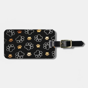 Etiqueta De Bagagem Impressões bonitos no preto, Tag da pata do cão da