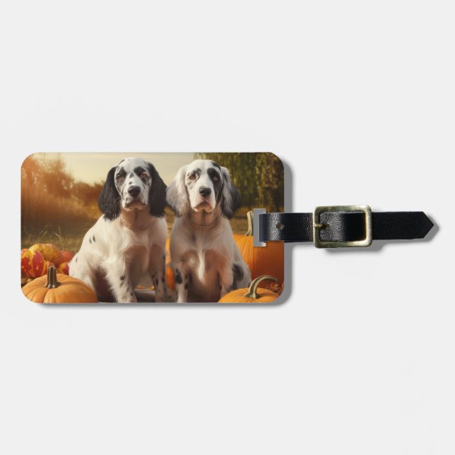 Etiqueta De Bagagem Inglês Setter Puppy Autumn Delight Pumpkin (Frente Horizontal)