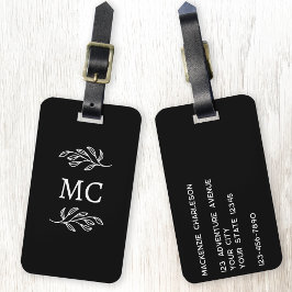 Etiqueta De Bagagem Iniciais de Monograma Personalizadas Folha Botânic