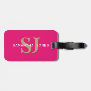 Etiqueta De Bagagem Iniciais Minimalistas Modernos, Rosa Quente, Monog