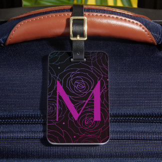 Etiqueta De Bagagem Inicial de Monograma Flor de Rosa Escura Magenta R