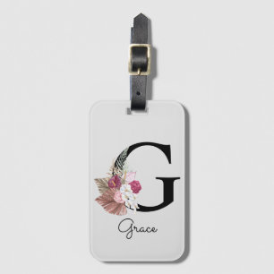 Etiqueta De Bagagem Inicial G Floral Rosa Monogramada